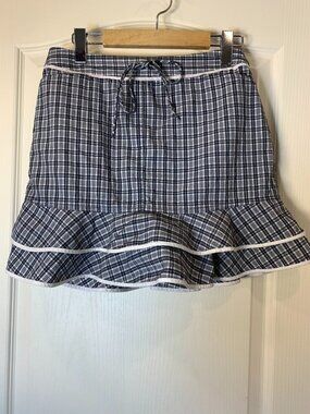 San Francisco Y2K Plaid‎ Skort Skirt Size 5 Navy Blue White Ruffle Hem Preppy